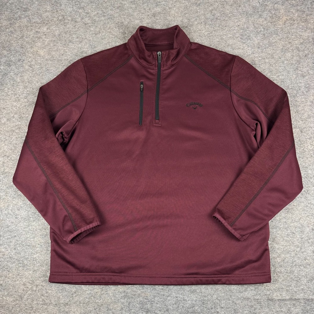 Callaway Fleece 1/4 Zip Pullover Pockets Polyester Burgundy Mens Medium M